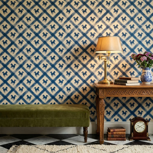 Equestrian Wallpaper Horse Silhouettes Geometric Diamonds Removable Wall Decor
