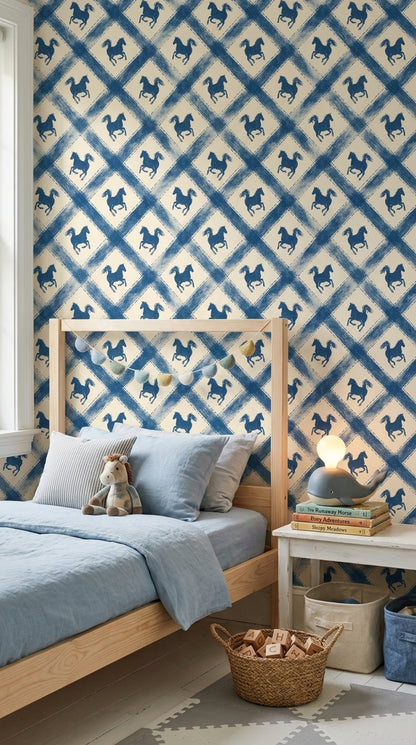 Equestrian Wallpaper Horse Silhouettes Geometric Diamonds Removable Wall Decor