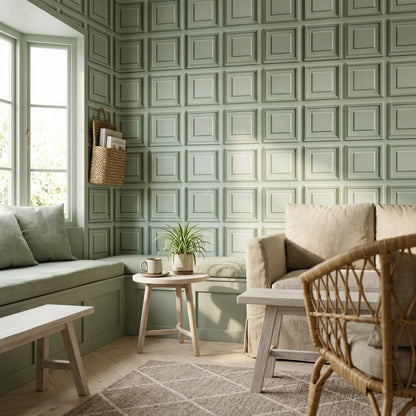 3D Wall Panel Wallpaper Raised Molding Coffered Squares Decorative Mural