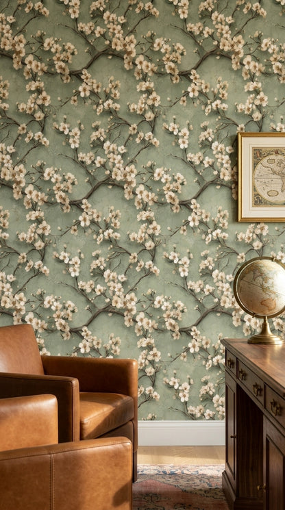 Background White Wallpaper Muted Green Removable Wall Double Roll