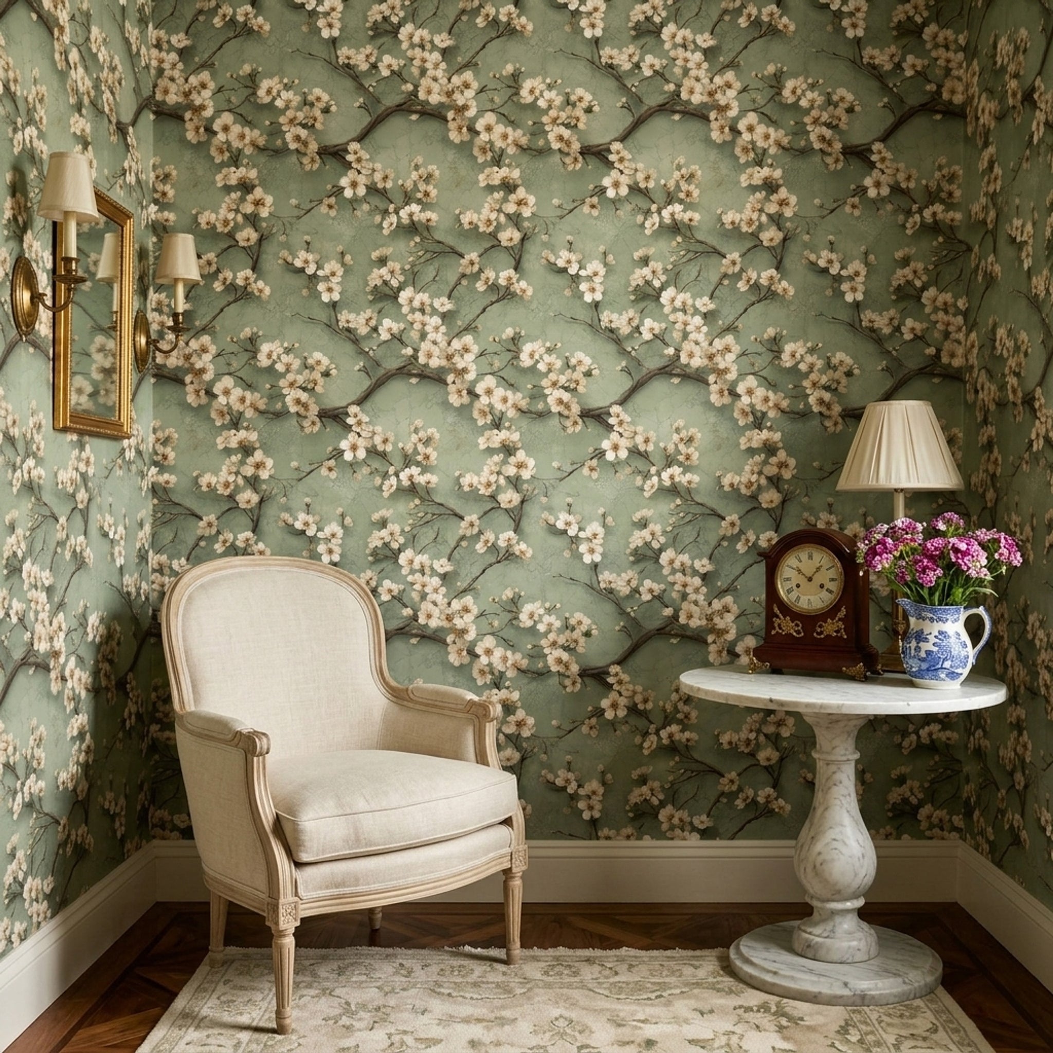 Background White Wallpaper Muted Green Removable Wall Double Roll