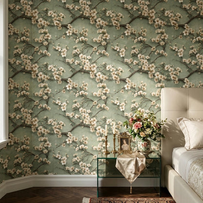 Background White Wallpaper Muted Green Removable Wall Double Roll
