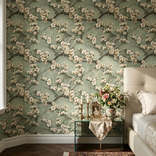 Background White Wallpaper Muted Green Removable Wall Double Roll