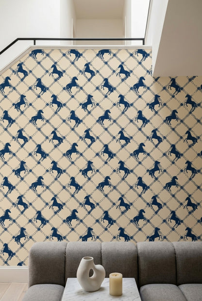 Equestrian Wallpaper Horse Silhouettes Removable Geometric Lattice Wall Double Roll