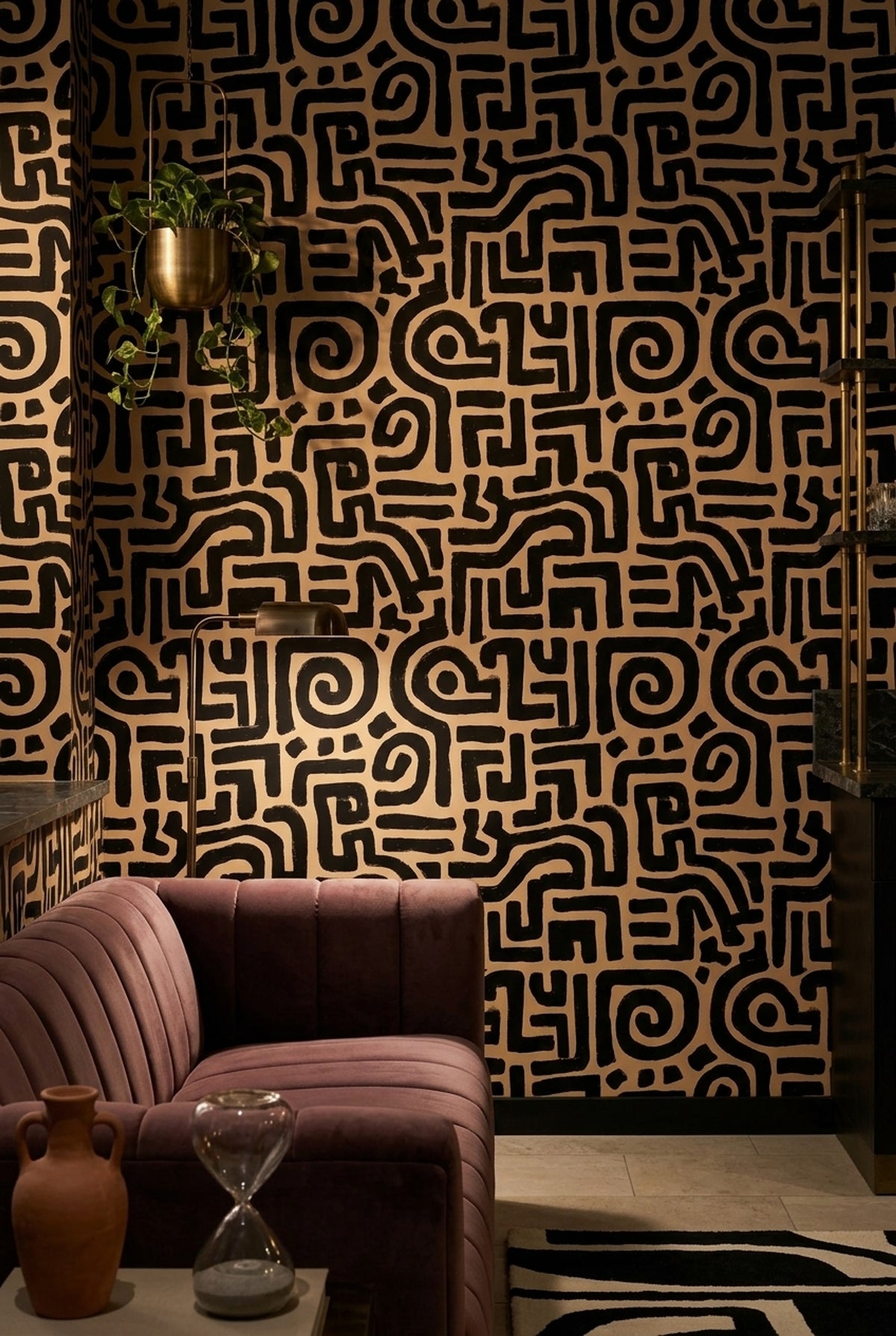 Maze Labyrinth Wallpaper Dark Abstract Removable Black And Tan Wall Double Roll