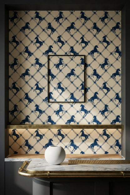 Equestrian Wallpaper Horse Silhouettes Removable Geometric Lattice Wall Double Roll