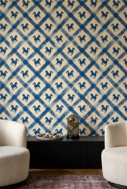 Equestrian Wallpaper Horse Silhouettes Geometric Diamonds Removable Wall Decor