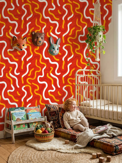 Abstract Wallpaper Wavy Lines Modern Graphic Decorative Mural