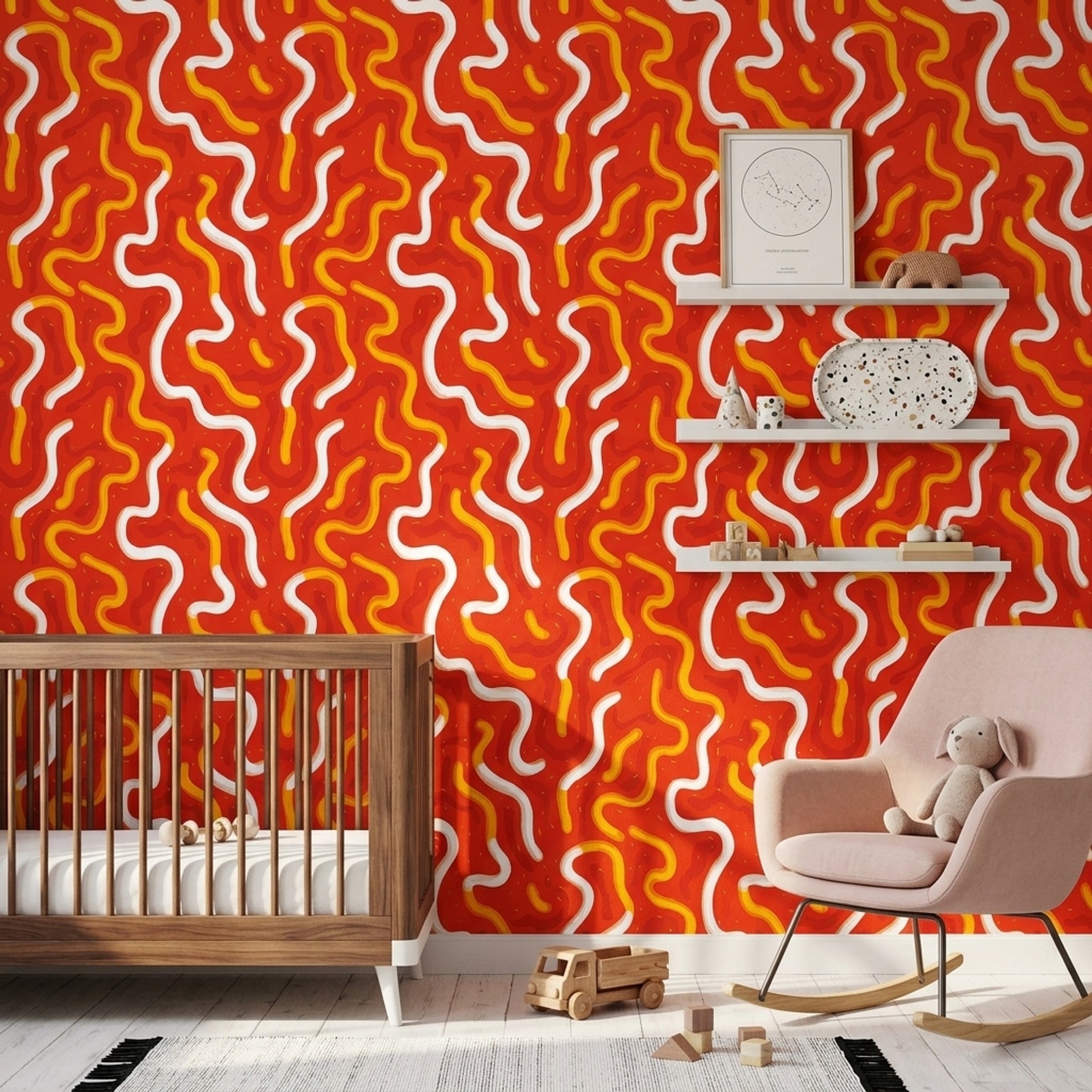 Abstract Wallpaper Wavy Lines Modern Graphic Decorative Mural
