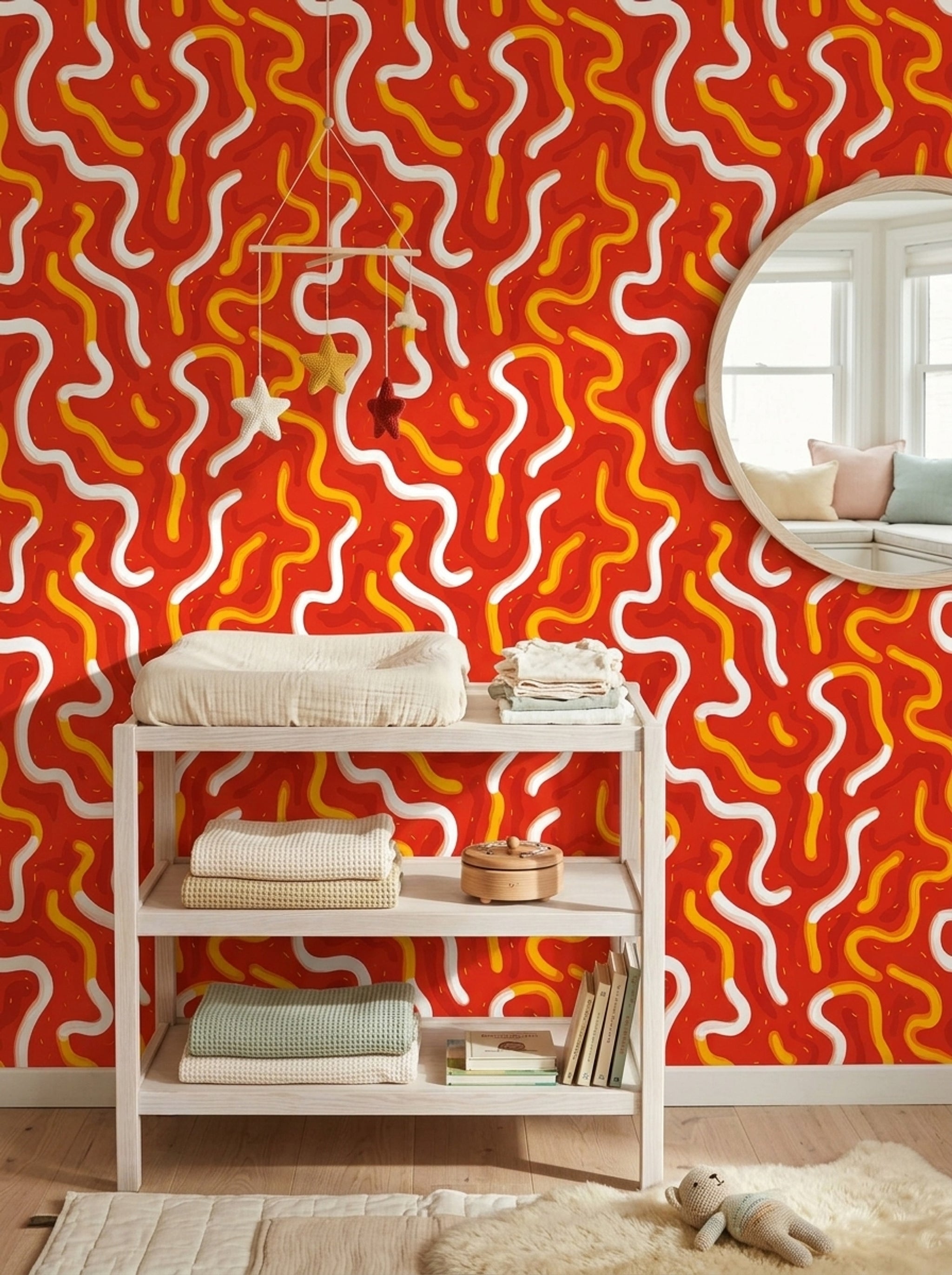 Abstract Wallpaper Wavy Lines Modern Graphic Decorative Mural