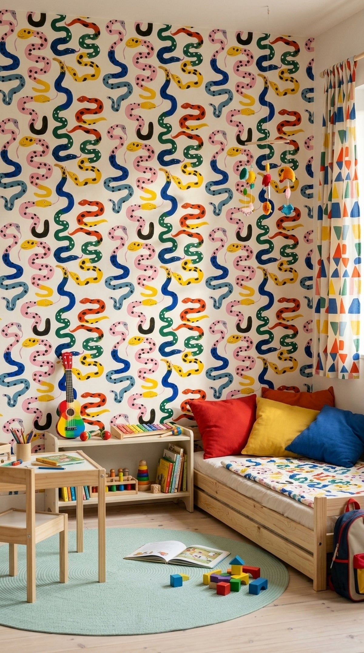 Colorful Snakes Wallpaper Whimsical Animal Pattern Abstract Spotted Serpents Removable Wall Decor