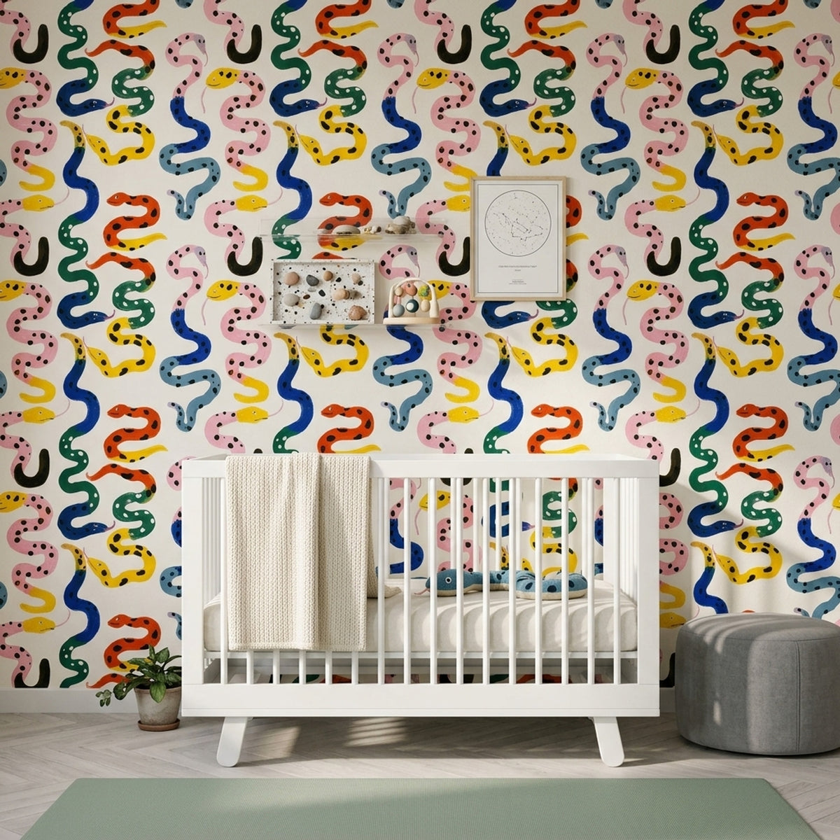 Colorful Snakes Wallpaper Whimsical Animal Pattern Abstract Spotted Serpents Removable Wall Decor