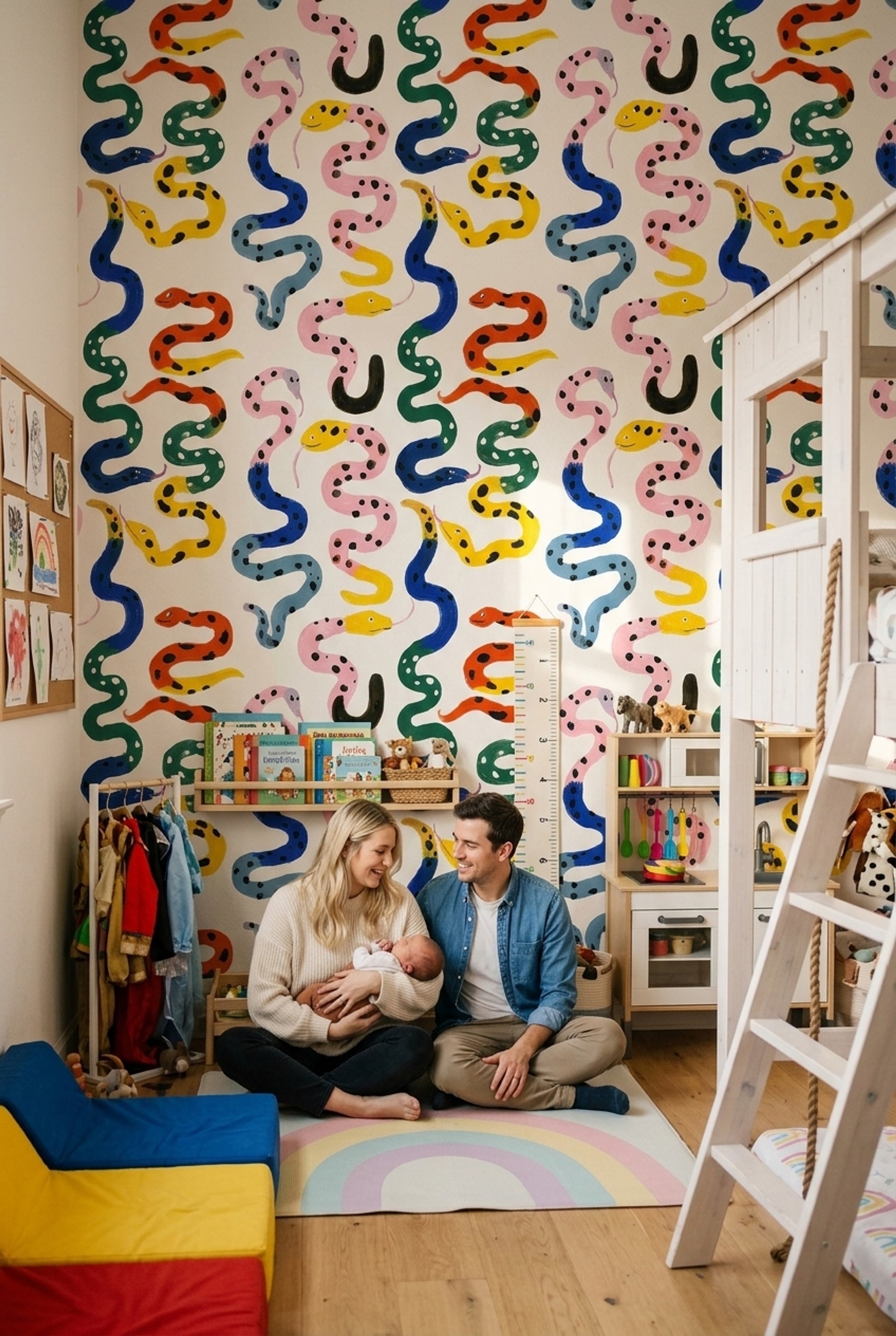 Colorful Snakes Wallpaper Whimsical Animal Pattern Abstract Spotted Serpents Removable Wall Decor