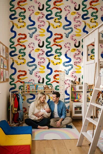 Colorful Snakes Wallpaper Whimsical Animal Pattern Abstract Spotted Serpents Removable Wall Decor