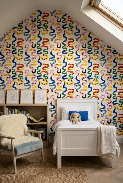 Colorful Snakes Wallpaper Whimsical Animal Pattern Abstract Spotted Serpents Removable Wall Decor