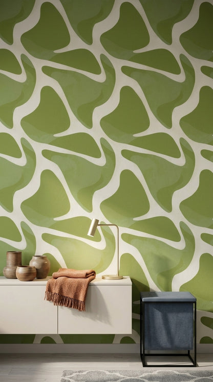 Organic Shapes Wallpaper Abstract Removable Green Wall Double Roll