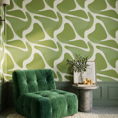 Organic Shapes Wallpaper Abstract Removable Green Wall Double Roll