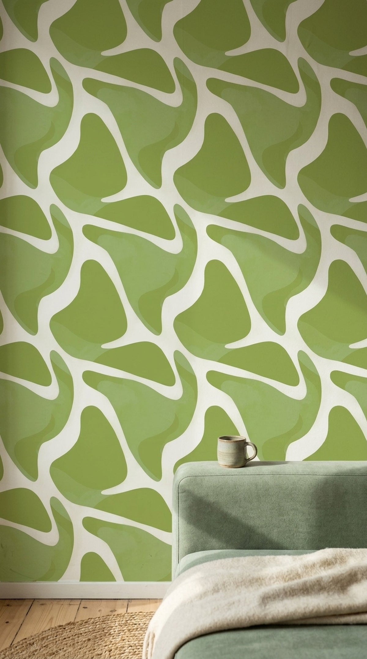 Organic Shapes Wallpaper Abstract Removable Green Wall Double Roll