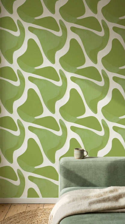 Organic Shapes Wallpaper Abstract Removable Green Wall Double Roll