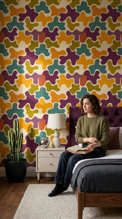 Mid Century Modern Wallpaper Retro Color Block Removable Wall Decor