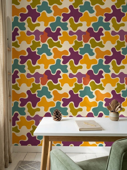 Mid Century Modern Wallpaper Retro Color Block Removable Wall Decor