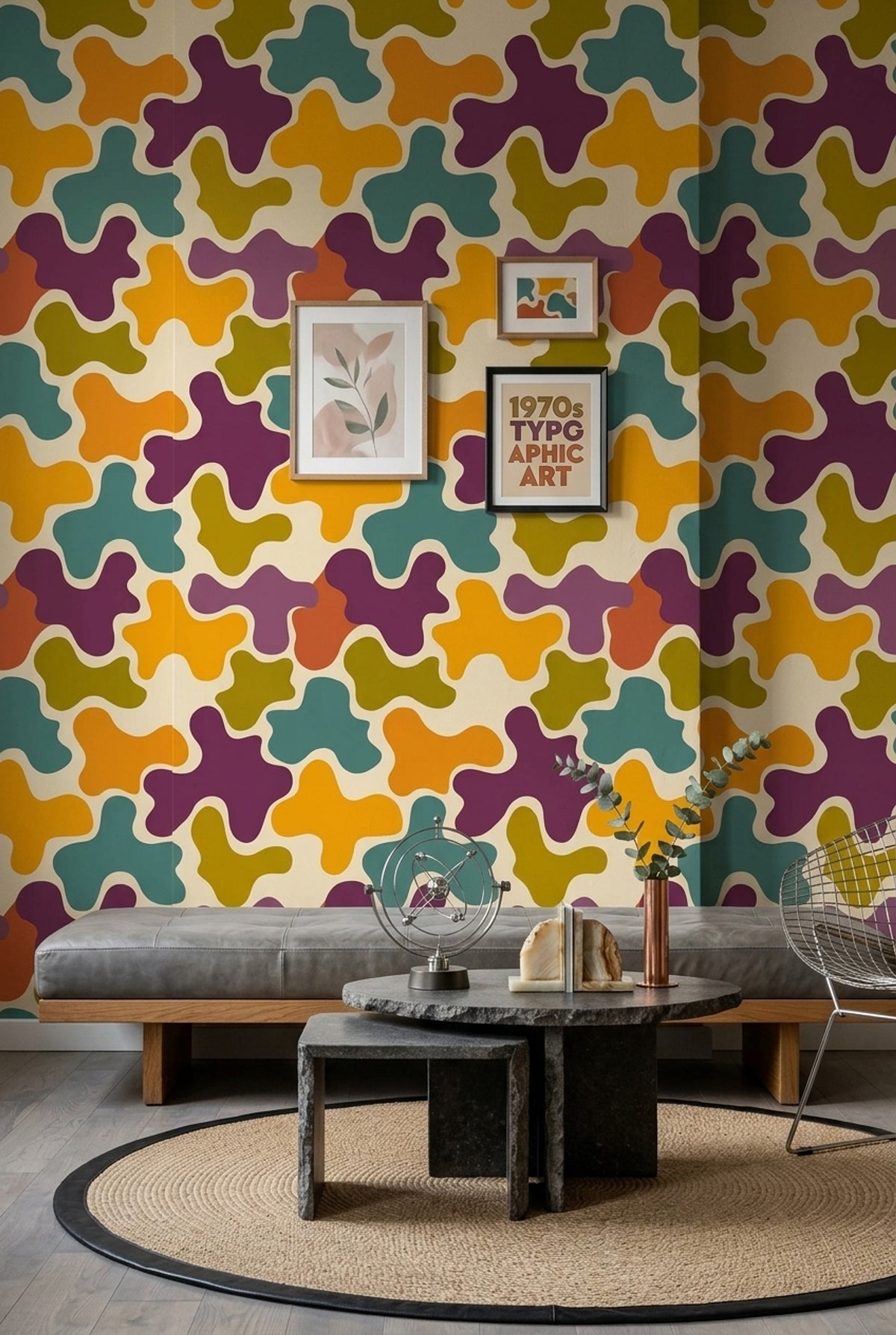 Mid Century Modern Wallpaper Retro Color Block Removable Wall Decor