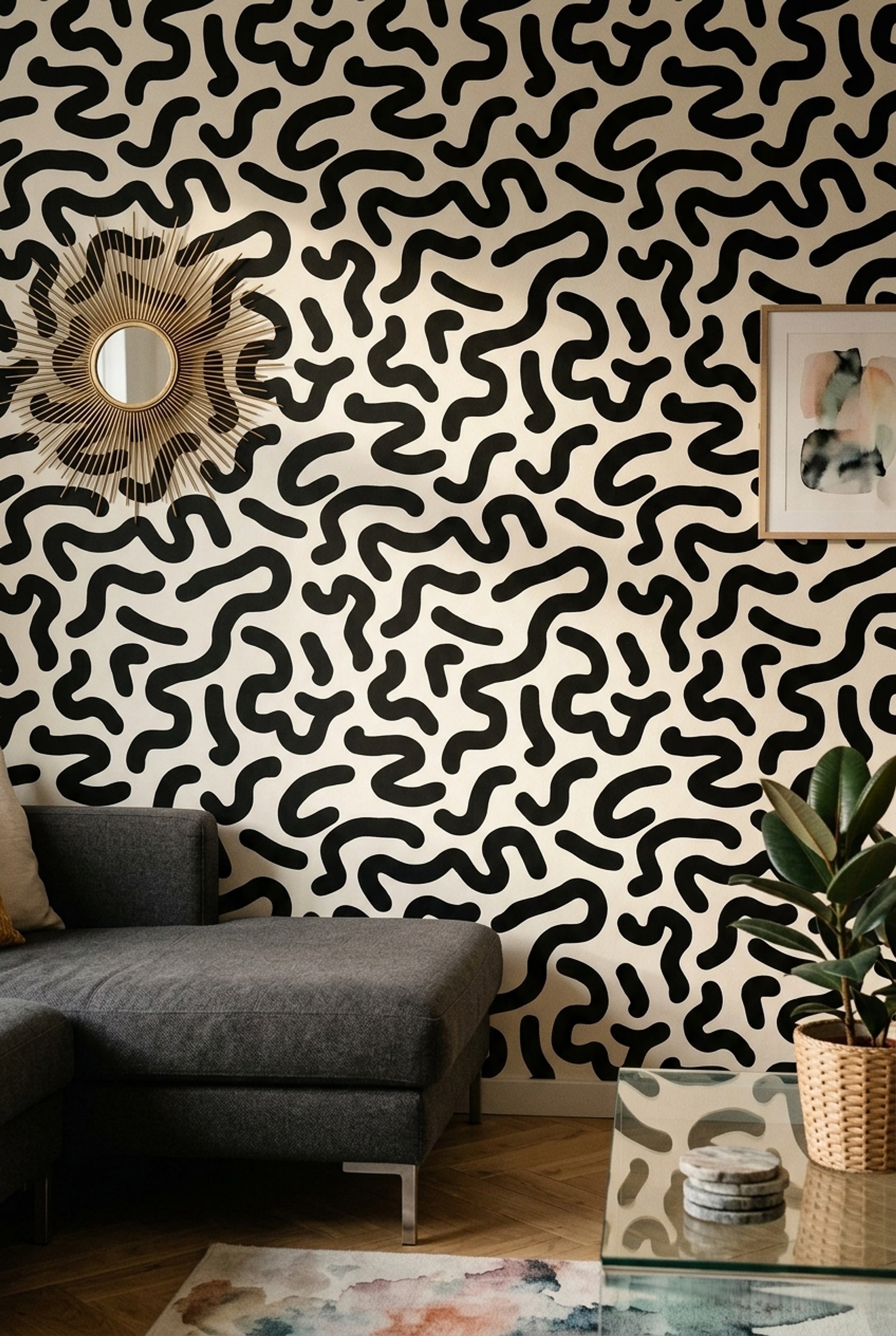 Abstract Pattern Wallpaper Organic Lines Modern Decorative Mural