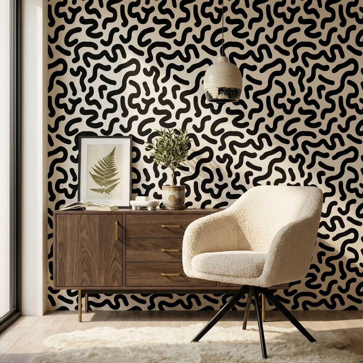 Abstract Pattern Wallpaper Organic Lines Modern Decorative Mural