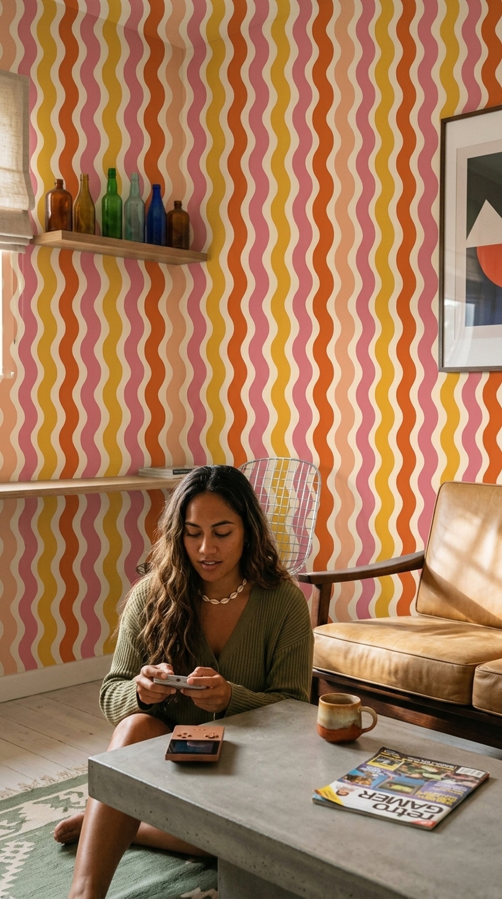 Mid Century Modern Wallpaper Retro Removable Geometric Wall Double Roll