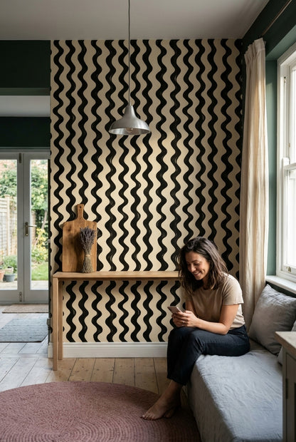 Wavy Stripes Wallpaper Abstract Optical Movement Removable Wall Decor