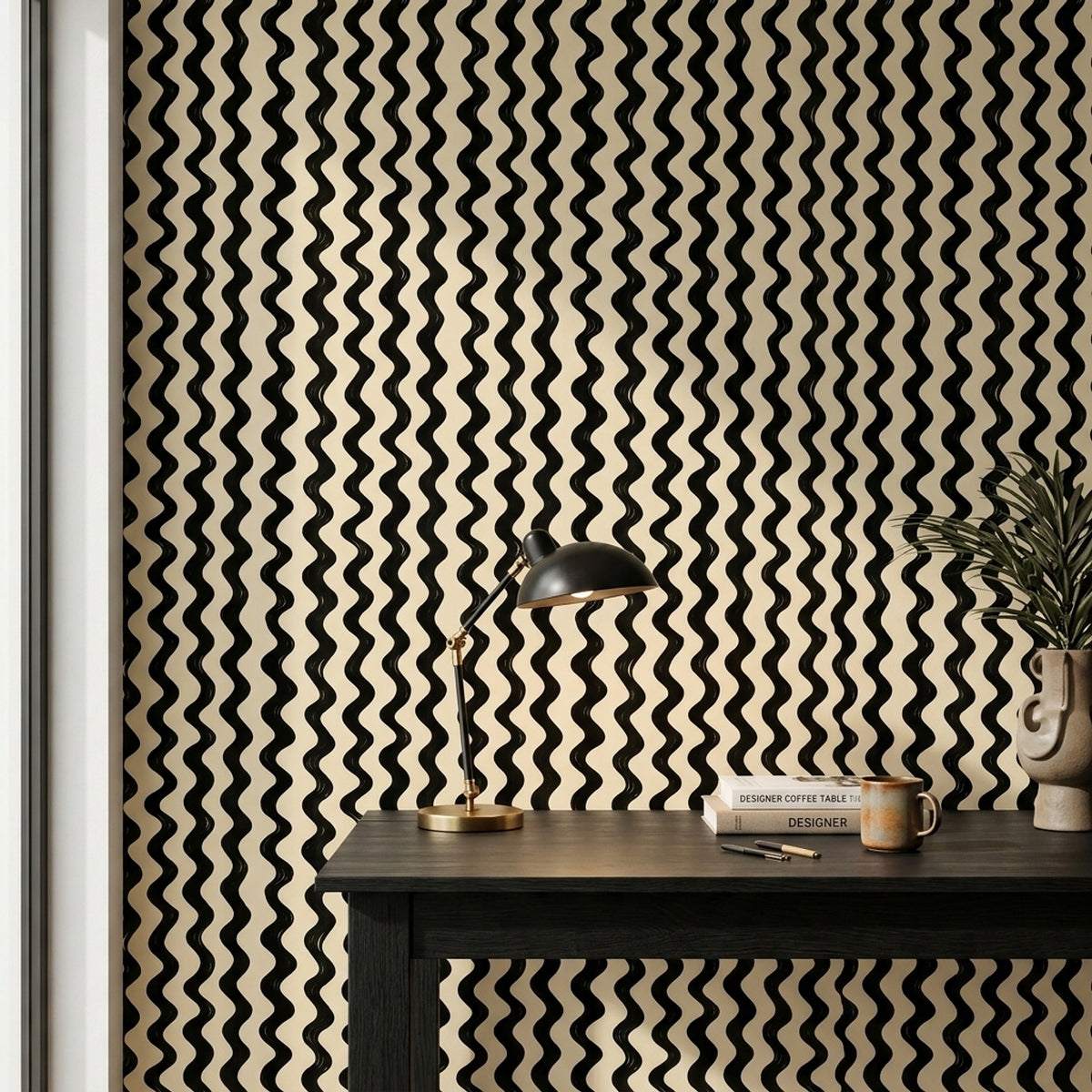 Wavy Stripes Wallpaper Abstract Optical Movement Removable Wall Decor