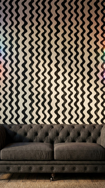 Wavy Stripes Wallpaper Abstract Optical Movement Removable Wall Decor