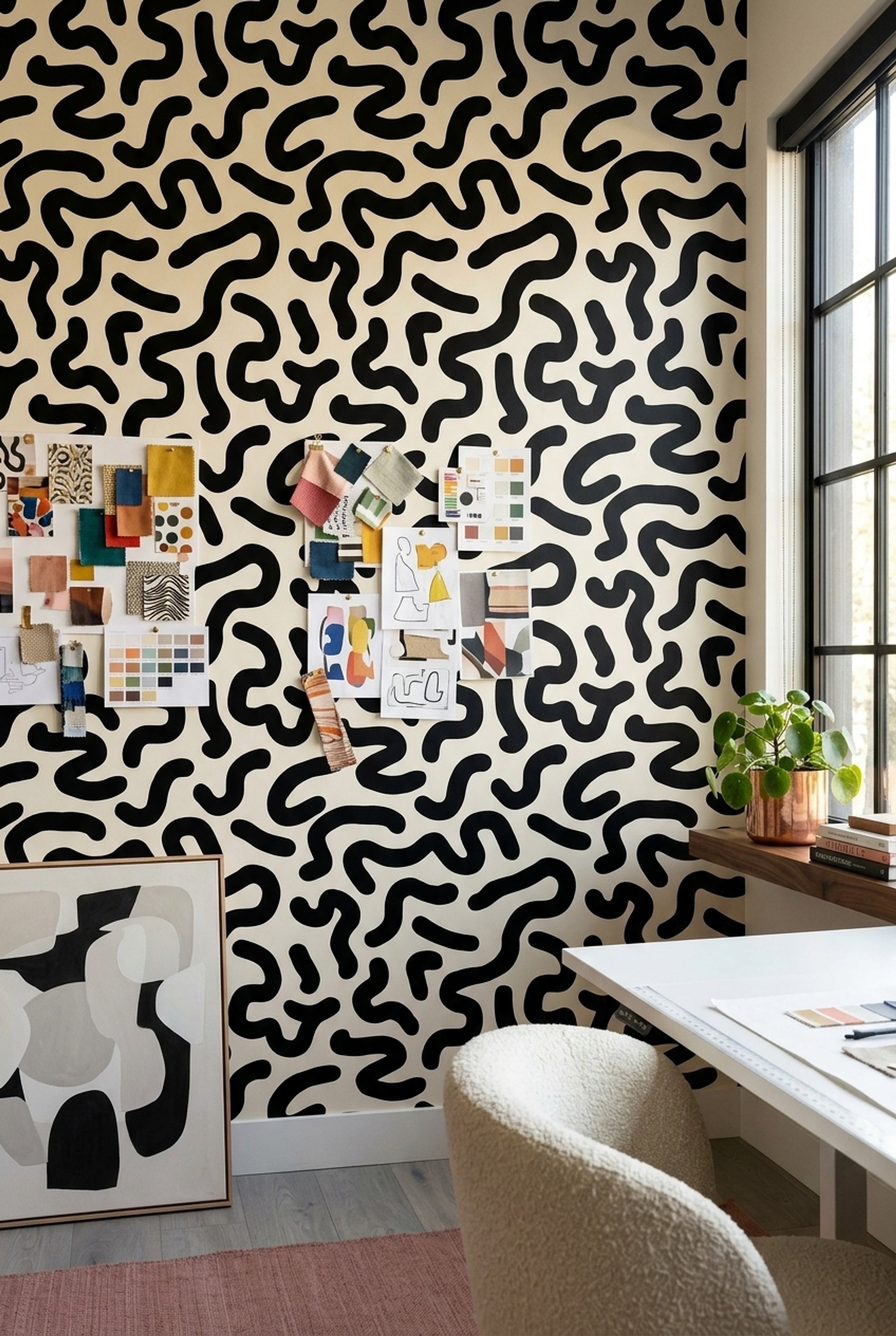 Abstract Pattern Wallpaper Organic Lines Modern Decorative Mural