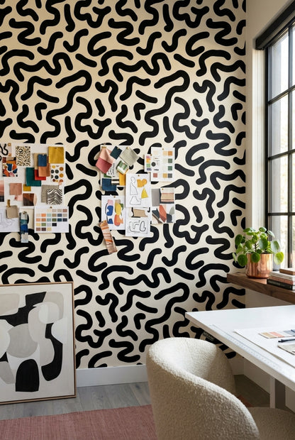 Abstract Pattern Wallpaper Organic Lines Modern Decorative Mural