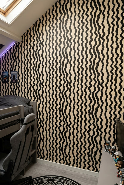 Wavy Stripes Wallpaper Hand Painted Abstract Decorative Mural