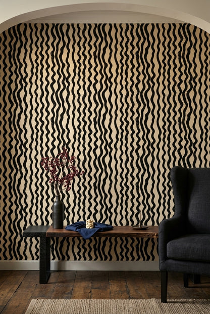 Wavy Stripes Wallpaper Hand Painted Abstract Decorative Mural