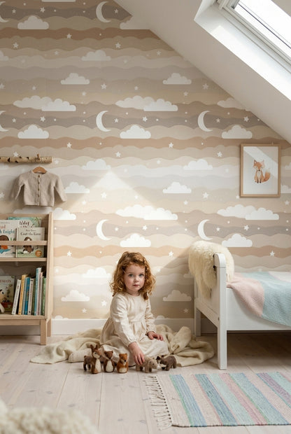 Neutral Sky Wallpaper Clouds Removable Stars Wall Double Roll