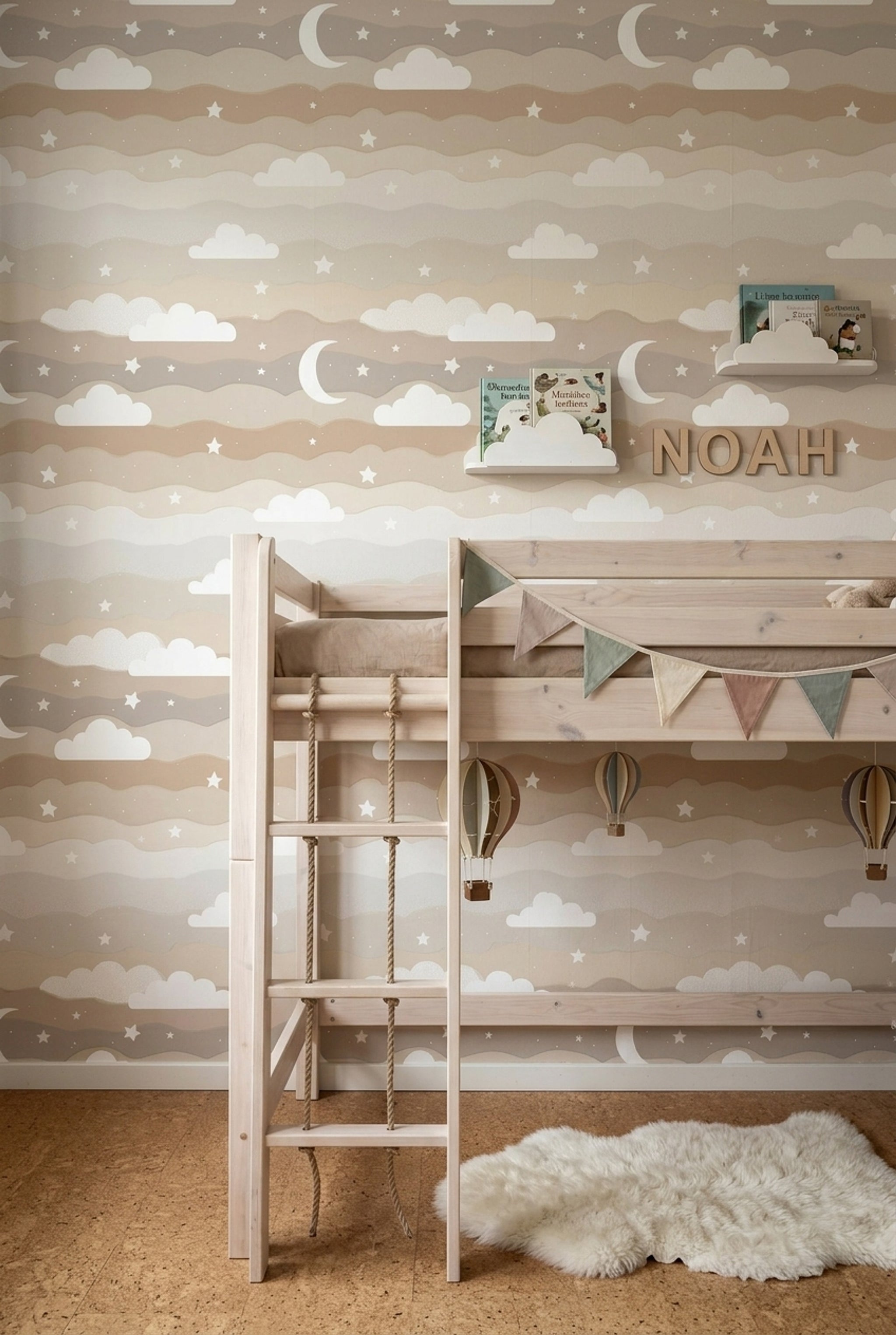 Neutral Sky Wallpaper Clouds Removable Stars Wall Double Roll