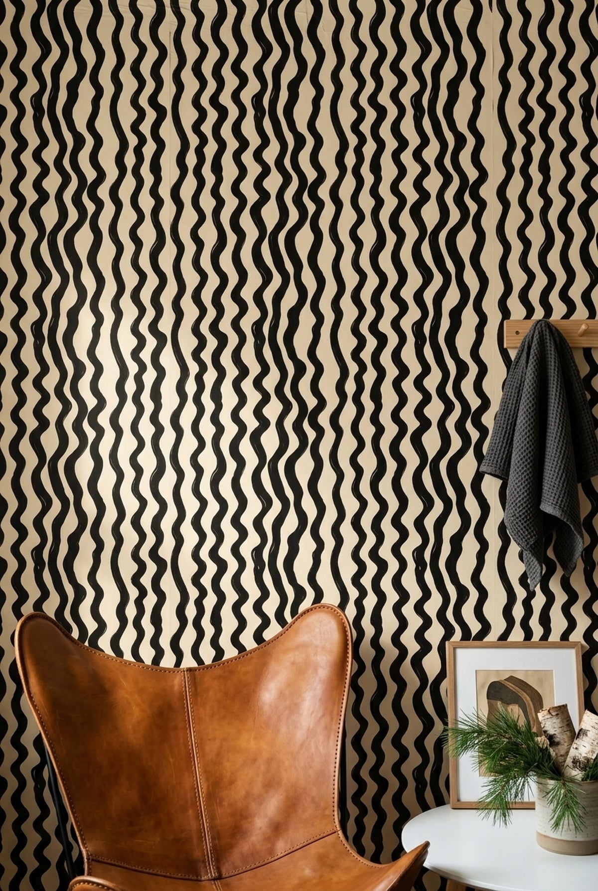 Wavy Stripes Wallpaper Hand Painted Abstract Decorative Mural