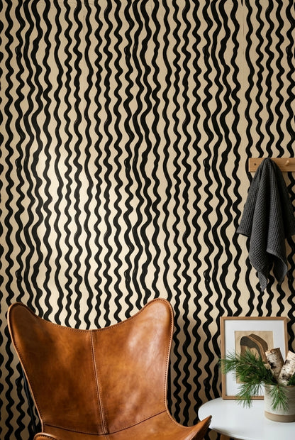 Wavy Stripes Wallpaper Hand Painted Abstract Decorative Mural
