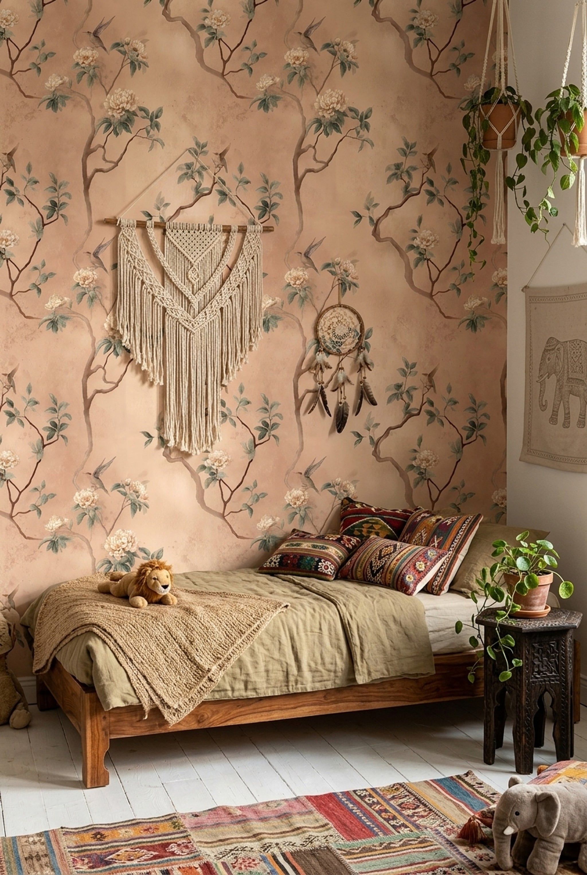 Watercolor Texture Wallpaper Pastel Floral Removable Bird Branch Wall Double Roll