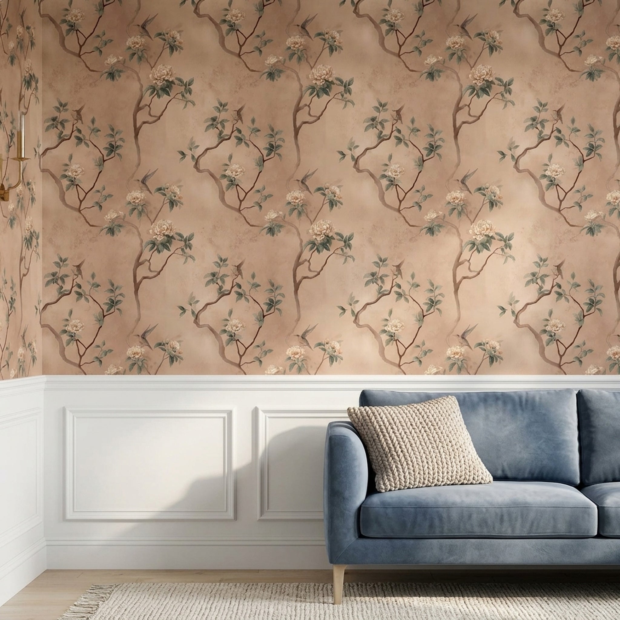 Watercolor Texture Wallpaper Pastel Floral Removable Bird Branch Wall Double Roll