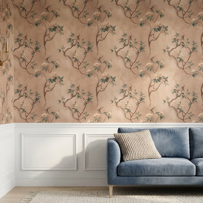 Watercolor Texture Wallpaper Pastel Floral Removable Bird Branch Wall Double Roll