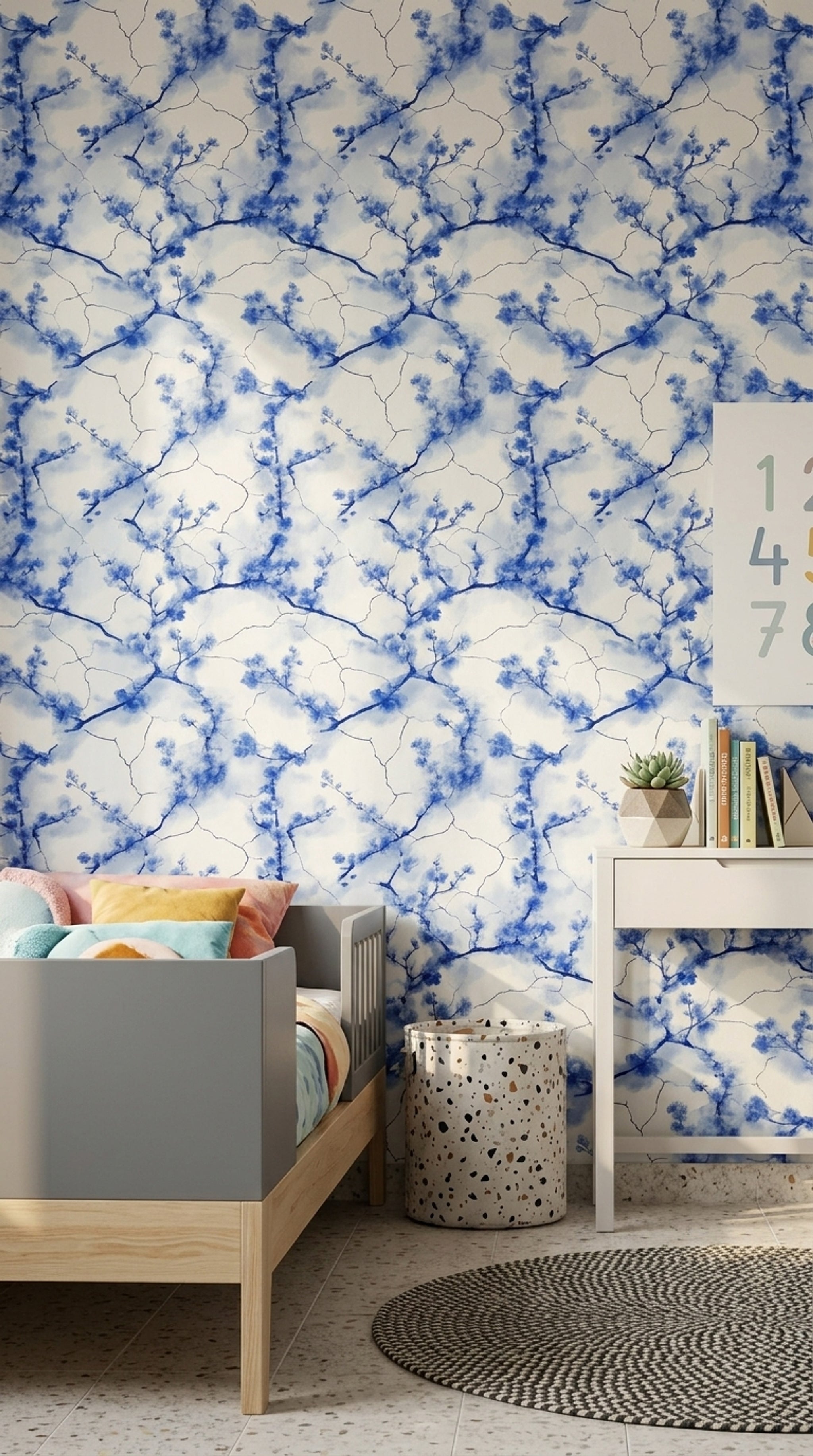 White Background Wallpaper Minimal Floral Decorative Mural