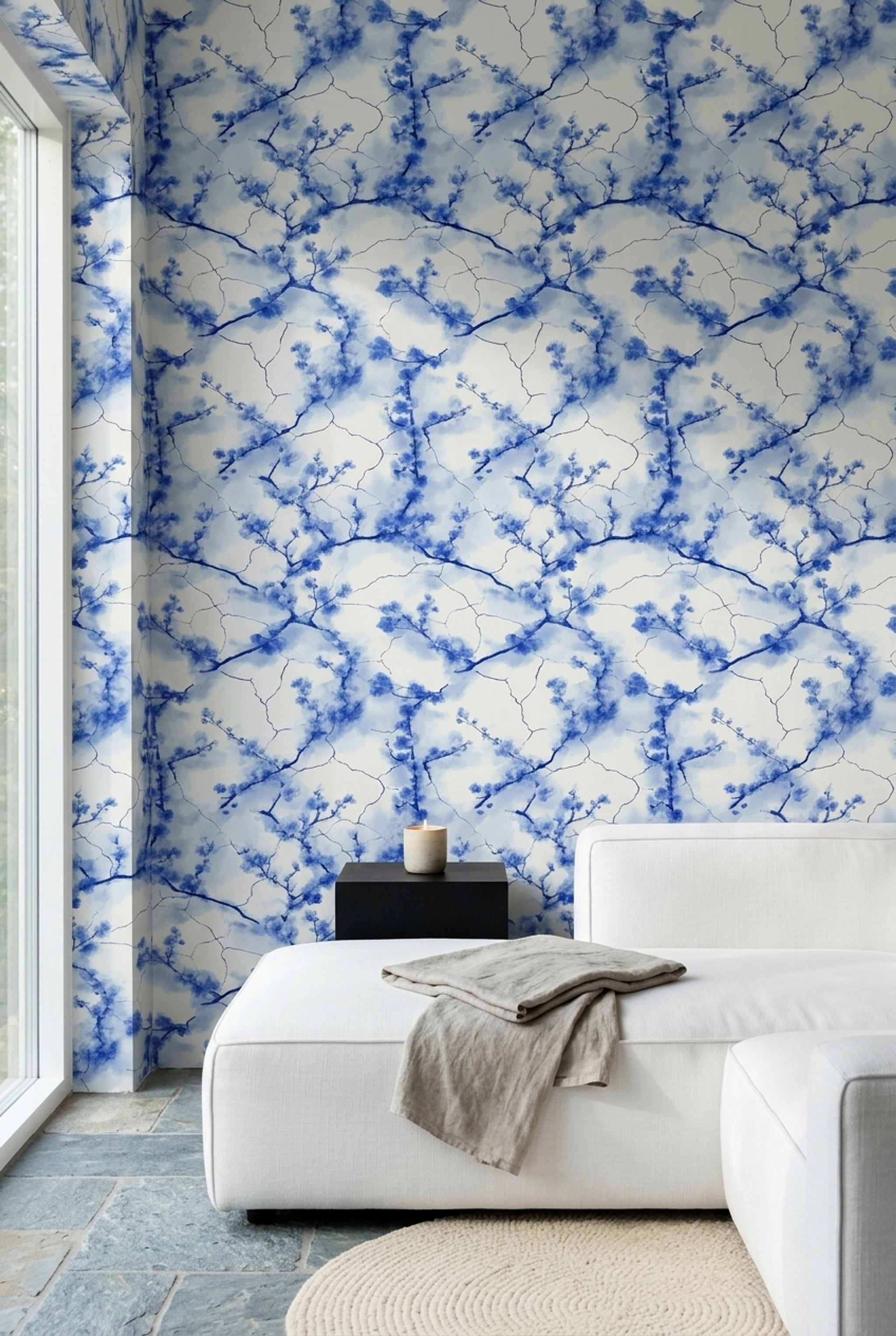 White Background Wallpaper Minimal Floral Decorative Mural