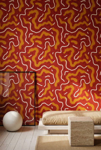 Abstract Wallpaper Organic Shapes Wavy Lines Removable Wall Decor