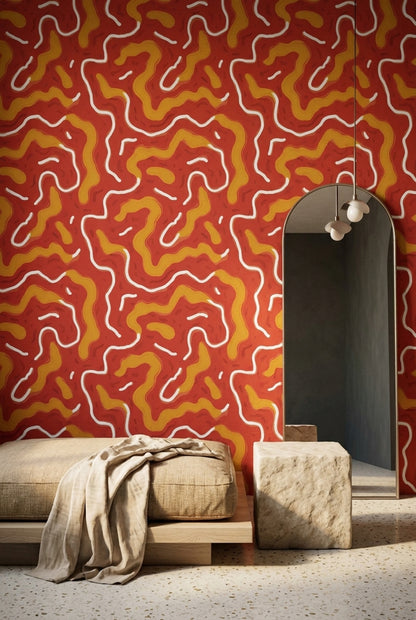 Abstract Wallpaper Organic Shapes Wavy Lines Removable Wall Decor