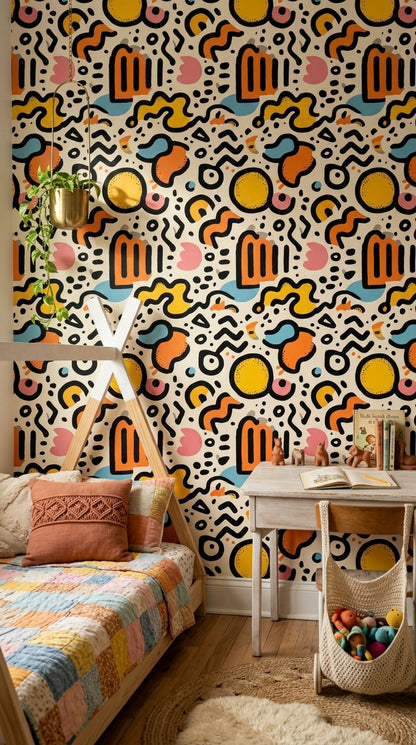 Memphis Style Wallpaper Abstract Removable Modern Wall Double Roll
