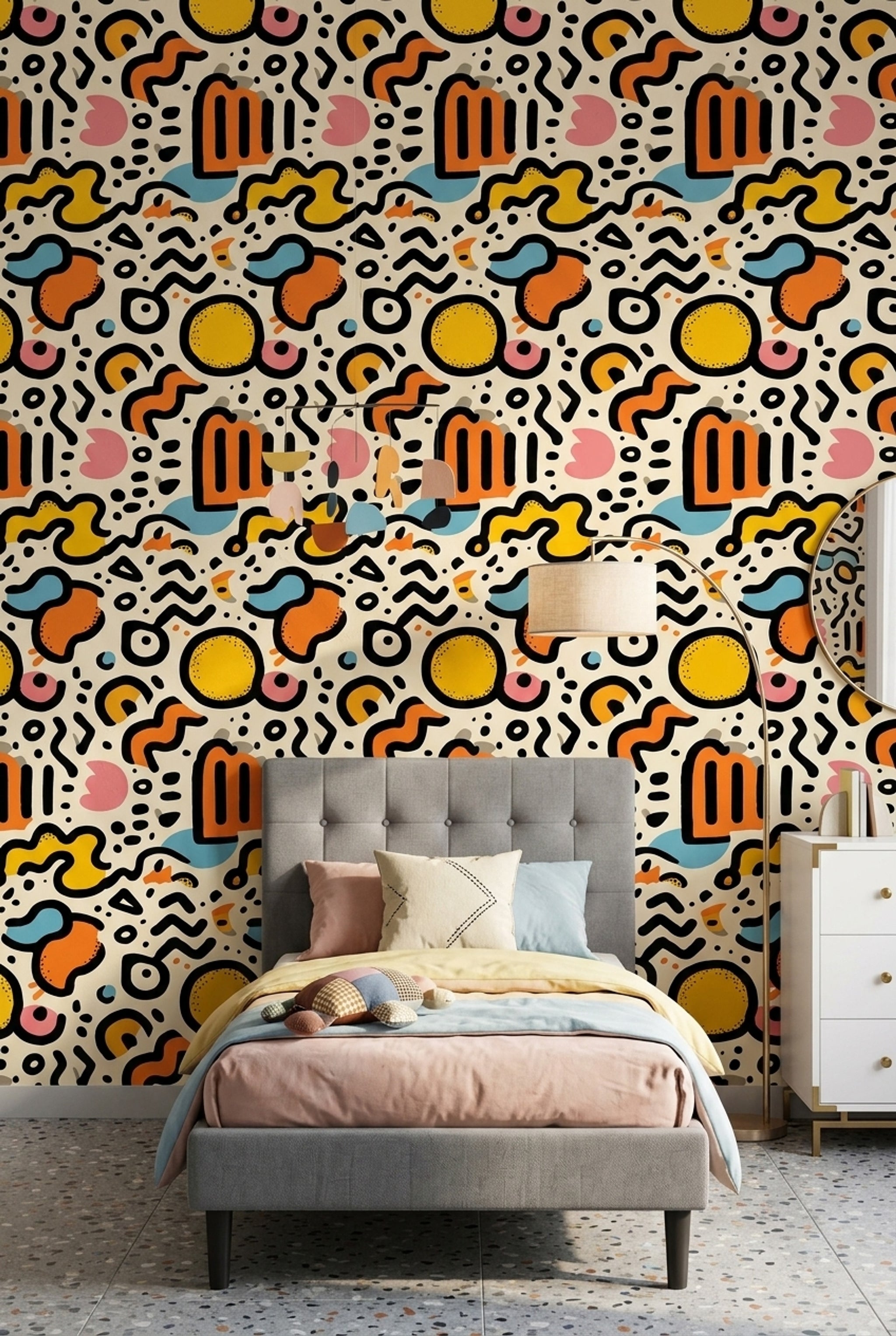 Memphis Style Wallpaper Abstract Removable Modern Wall Double Roll