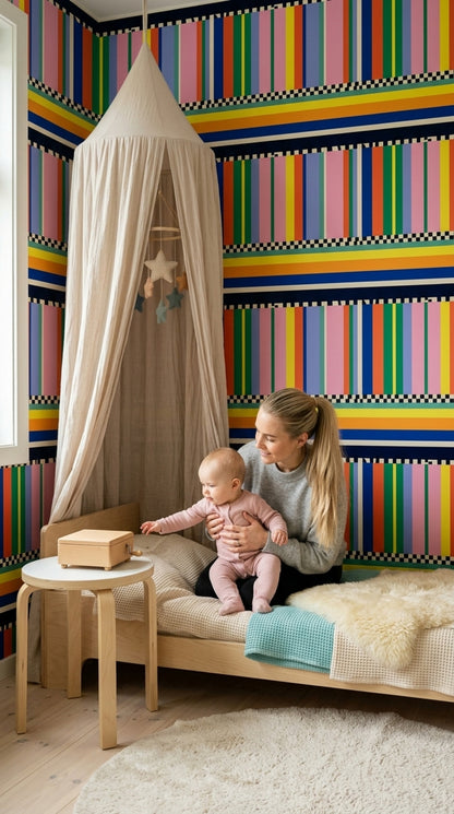 Color Block Wallpaper Geometric Striped Removable Wall Decor